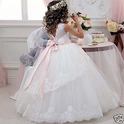 Lace Tulle Wedding Flower Girl Dress Party Pageant Formal Occasion Sz 3T-8 FG351 