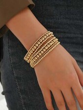 7pcs/set Gold Color Beads Minimalist Beaded Bracelet Women Bracelet Stackable