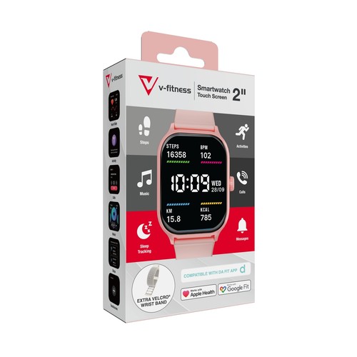 V-Fitness 2" Touch Screen Smart Watch Pink - Heart Rate, Sleep, Water Resistant - Picture 5 of 5
