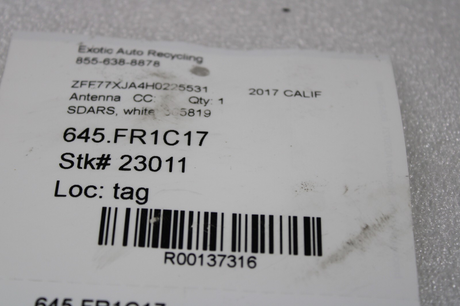 Ferrari California T, 488, SDARS Antenna, Used, P/N 305819