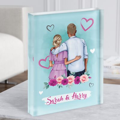 Rosa blaue Rosen romantisches Geschenk für Sie oder Ihn personalisiert Paar Acrylblock
