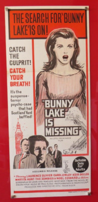 BUNNY LAKE IS MISSING ORIGINAL 1965 DAYBILL CINEMA FILM POSTER Laurence Olivier