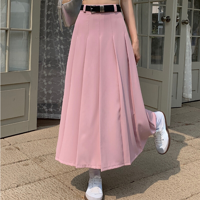 Women Pleated Skirt A-line Midi Skirt High Waist Half Dress