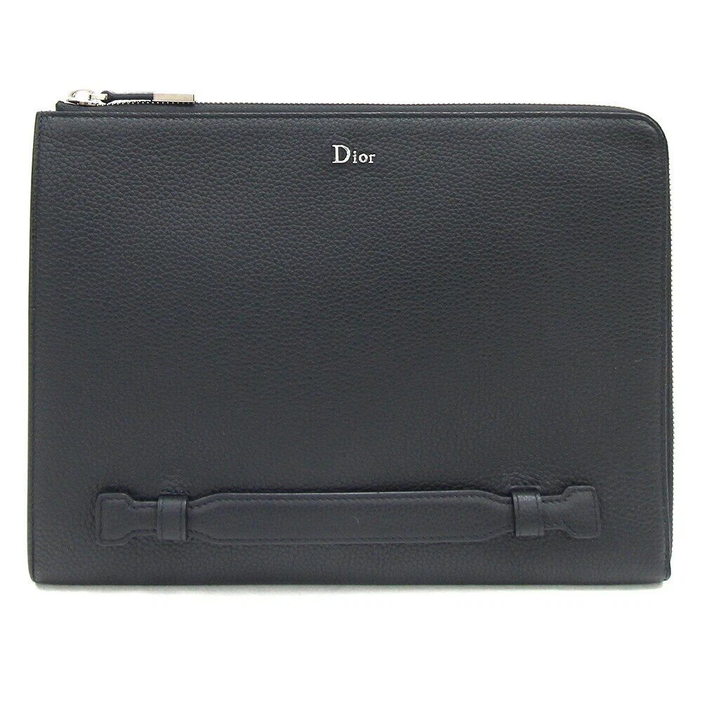 Sac pochette Dior HOMME cuir noir occasion étui à documents pochette noir logo homme