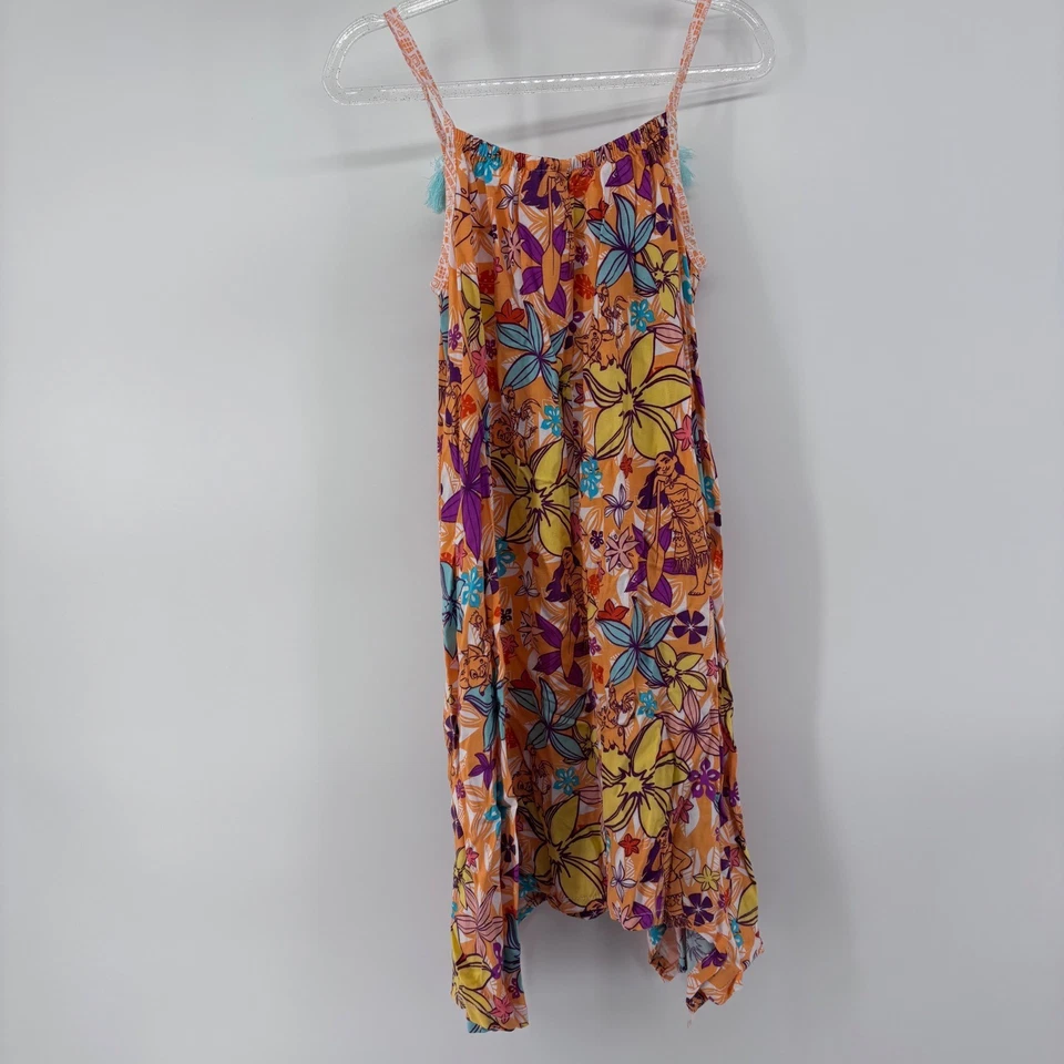 Disney Moana Girls Dress Size 5/6 Orange Floral Tassel Sleeveless Kids - Image 2 of 4