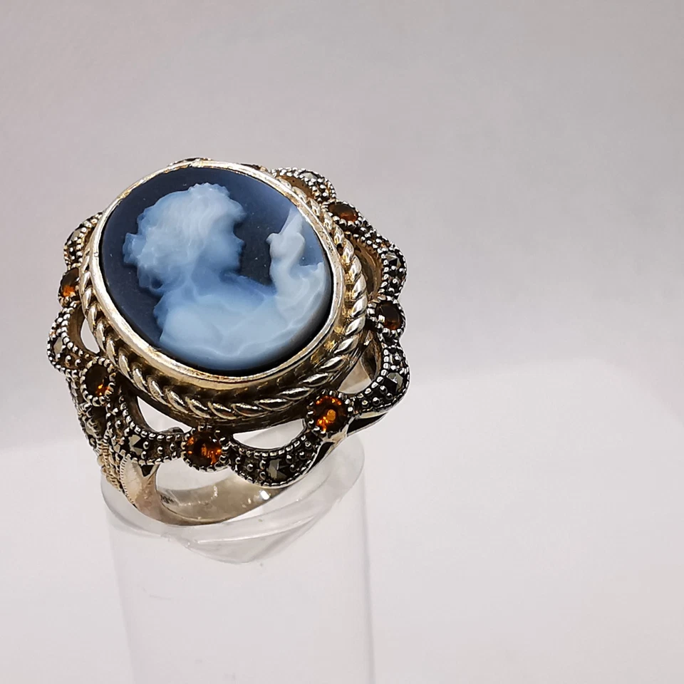 Gemme Achat Ring mit Frauenkopf Silber 925 mit Edelsteinen - Bild 4 von 4