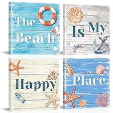  Beach Wall Decor The Beach is My Happy Place Sign Decorations Ocean Nautical 