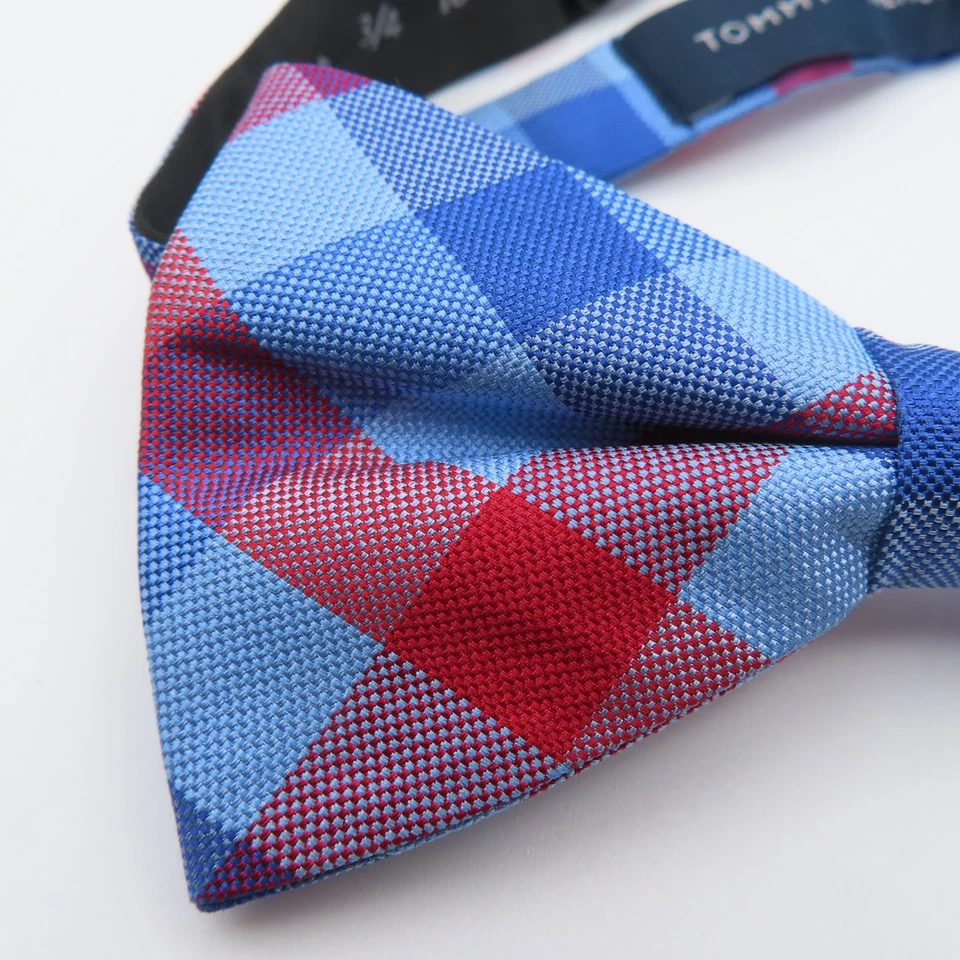 Tommy Hilfiger Pajarita Seda Azul Rojo Cuadros 2.5" Ancho Preatado Foto 2 de 4