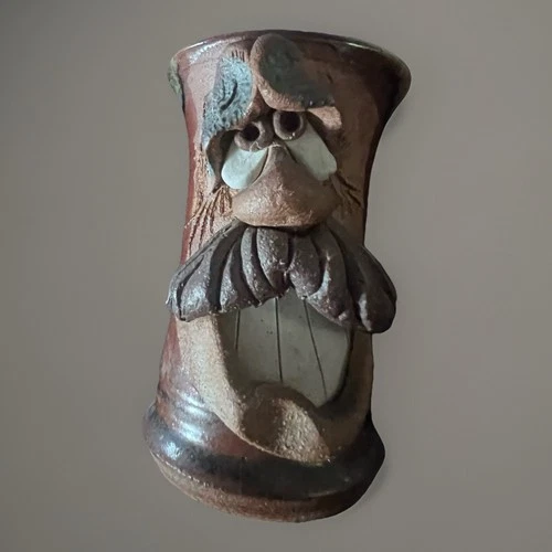 Vintage Ugly Funny 3D Face Mug MMS Mahon Stoneware Pottery Big Tooth MustacheMan