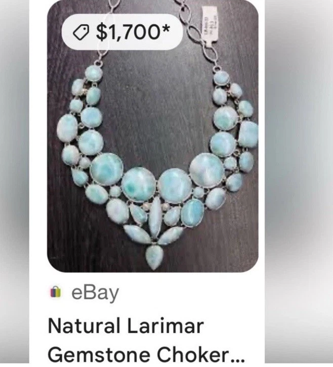 Collar pesado vintage hecho a mano de larimar dominicano y perlas de plata de ley   Foto 4 de 4