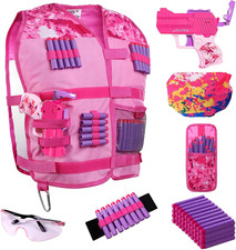 Girls Tactical Vest Kit with Blaster - Kids Pink Tactical Vest Compatible with N
