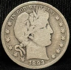 1893 S United States Barber Half Dollar Silver Coin 50C