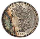 1885-O $1 Morgan Silver Dollar - Rainbow Crescent Toning - BU - SKU-D4378