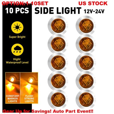 3/4'' LED Marker Strobe Lights Round Amber Clearance Truck Trailer 12-24V 10-100x