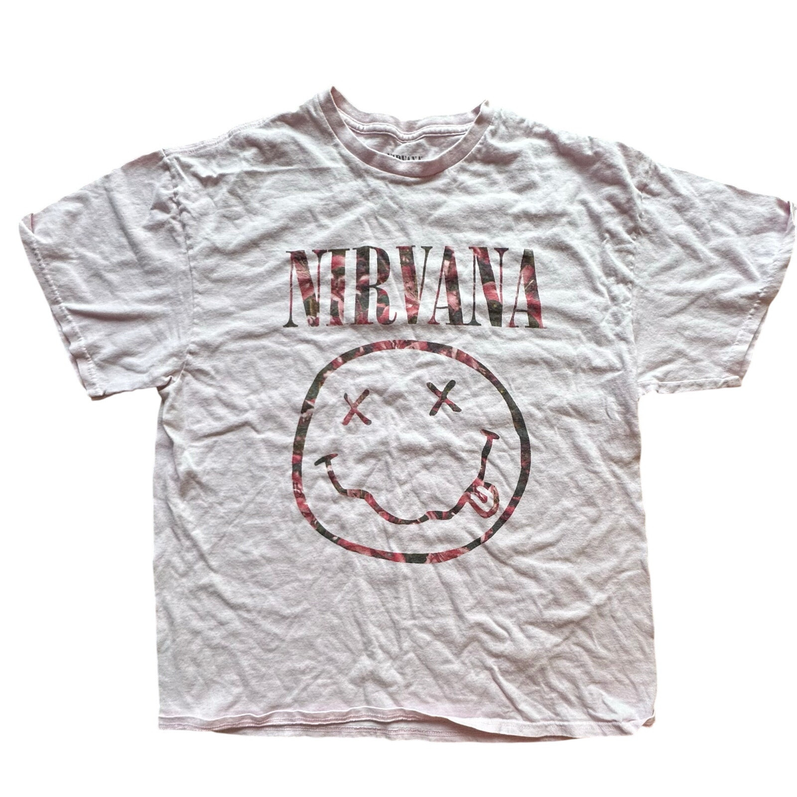 NIRVANA x Womens Light Pale Pink Band Graphic Tee 90s Y2K Grunge Emo l Size XL