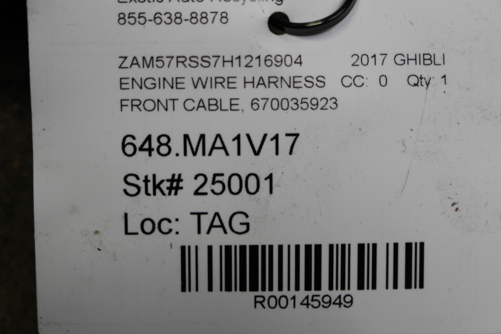 Maserati Ghibli, Front Main Body Wire Harness, Used, P/N 670035923