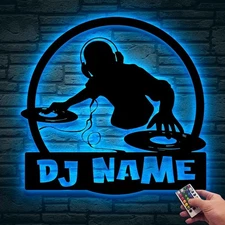 Custom Name DJ Player Metal Sign with LED Lights Personalized Wall Decor 30x30in