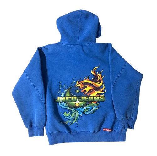 Vintage y2k 00s Jnco Jeans yin yang Hoodie Youth Medium Blue Embroidered - Picture 2 of 7