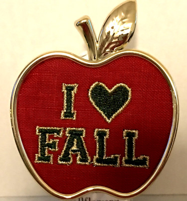 I LOVE FALL Wallflower Plug Bath Body Works Red Apple gold trim Embroidered