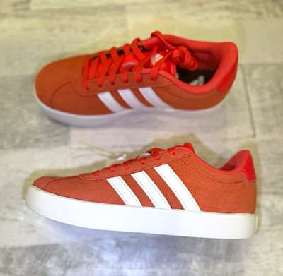 adidas VL Court 3.0 K Unisex Kids Red/White Suede Low Top Sneakers Size 1