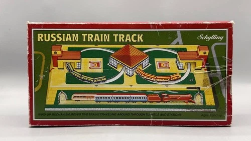 Vintage Schylling Russian Dual Train Track — Wind‑Up Tin Toy Collector Series