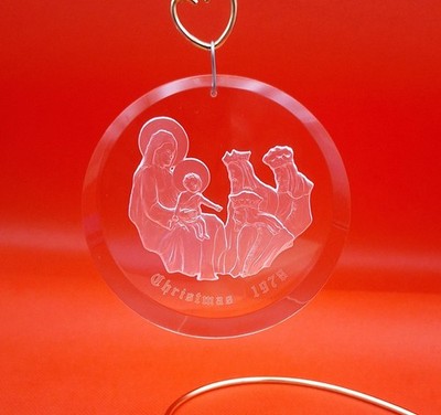 Vtg 1978  A Medley Of Carols ~Adoration~Etched Lucite Christmas Ornament by Ball
