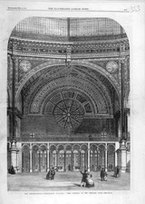 Original alter antiker Druck 1862 Internationales Ausstellungsgebäude Westernkuppel