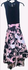 Asymmetrical Sleeveless Floral Party Prom Dress Black Pink Gray Size 10