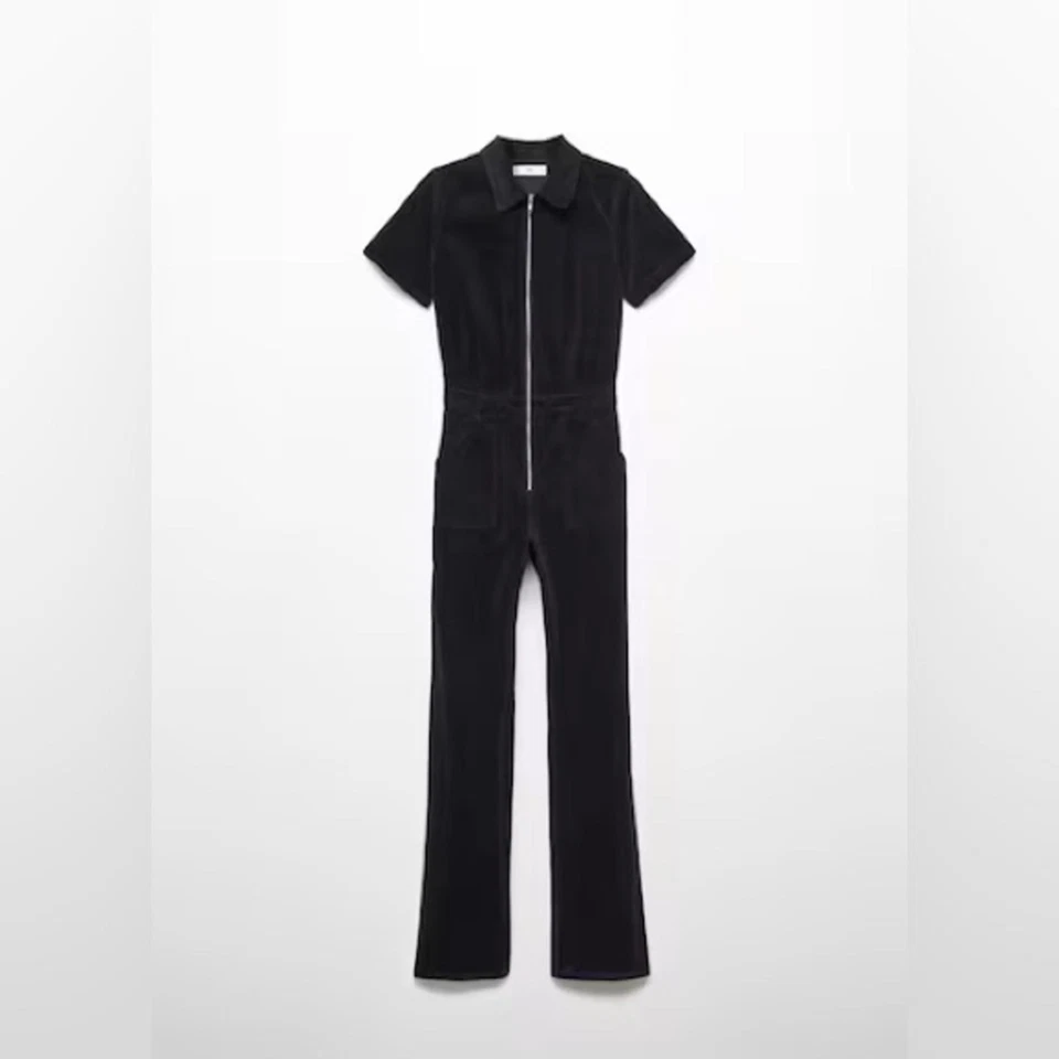 NWT MNG de MANGO | SZ XXS - 0 | Mono delgado con cremallera frontal de pana negra Foto 3 de 4