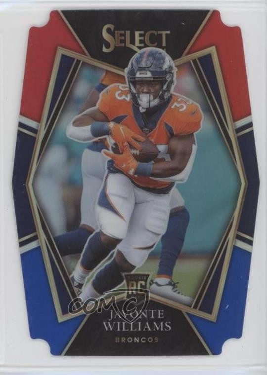 2021 Panini Select Premier Level Red & Blue Prizm Die-Cut Javonte Williams s1i
