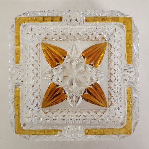 Vintage Square Clear & Amber 8 Point Star Crystal Glass Ashtray Heavy - Picture 6 of 9