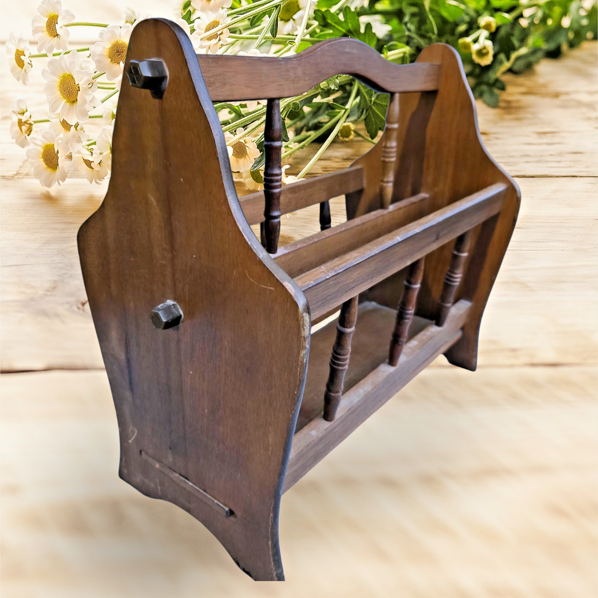 Vintage Solid Wood Magazine Rack Holder Stand Newspaper
