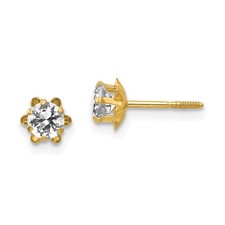14k Yellow Gold 4mm Round Cubic Zirconia April Birthstone Screwback Stud Earring