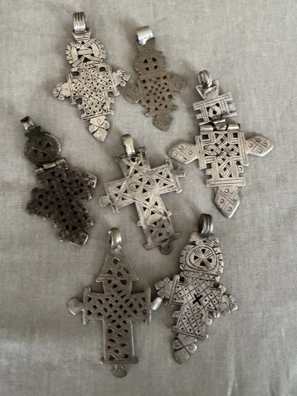 PICK Vintage Ethiopian Jointed Coptic Cross Charm Pendant Silver Tone Tribal 3" - product detail image 12