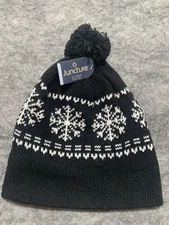 Juncture Chapeau Winter Beanie Black Fleece Lined Snowflake Pom Casual NWT 0441