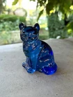 Vintage Fenton Art Glass Sitting Cat Figurine Cobalt Blue