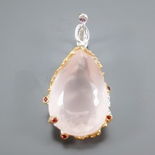 Jewellery 34 ct+ Natural Rose Quartz Pendant 925 Sterling Silver  /NP52534