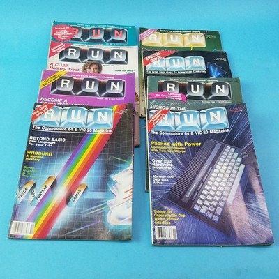 Bundle of 8 RUN Magazine the Commodore 64 -128 user guides 1984-85 mixed months