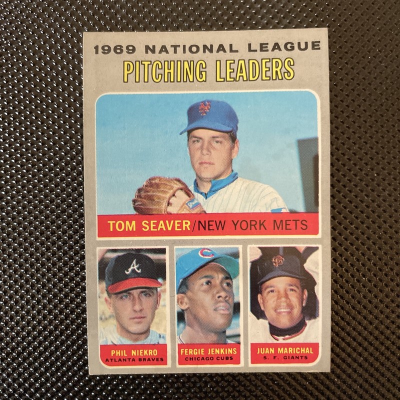 1970 Topps '69 NL pitching leaders baseball card Seaver Jenkins Marichal #69 NM