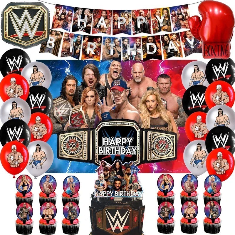 Suministros de cumpleaños de lucha libre WWE decoraciones de fiesta vajilla globos taza