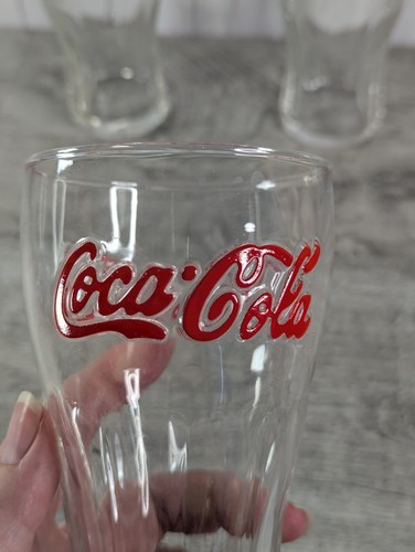 3x 2001 Coca Cola Original Retro Vintage 16oz Glass with Red Embossed Logo - Picture 2 of 6