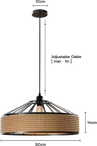 Vintage Retro Industrie Loft Hanfseil Eisen Pendelleuchte Deckenleuchte Retro Lampe UK - Bild 17 von 41