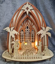 Wood Nativity Scene Lights Christmas 11" Mary Joseph Baby Jesus Wisemen 