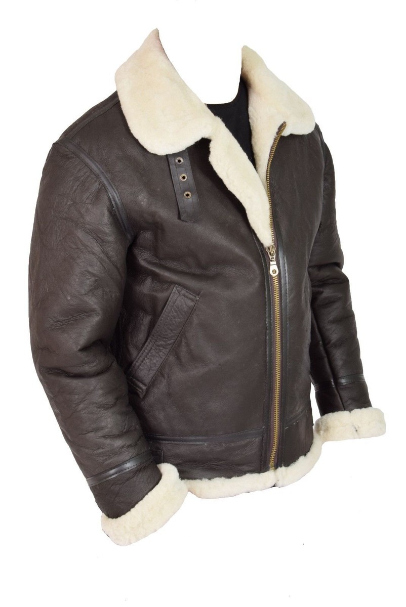 Genuine B3 Bomber Brown Real White Fur Flying Aviator