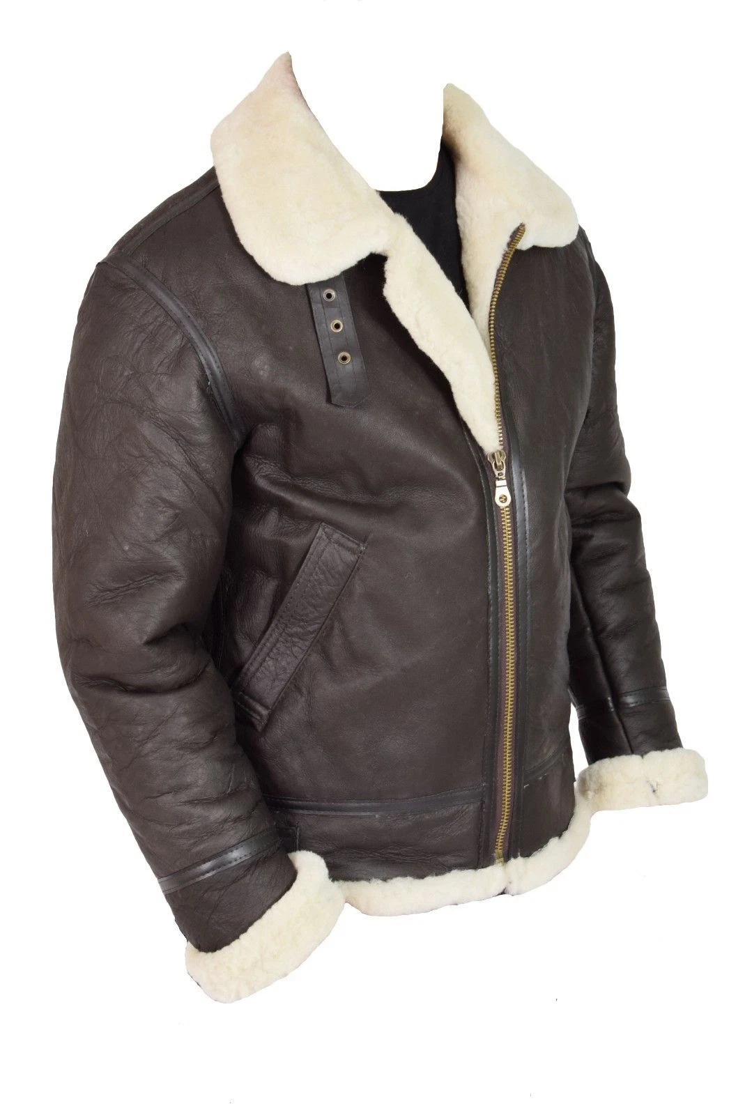 Genuine B3 Bomber Brown Real White Fur Flying Aviator Leather Jacket