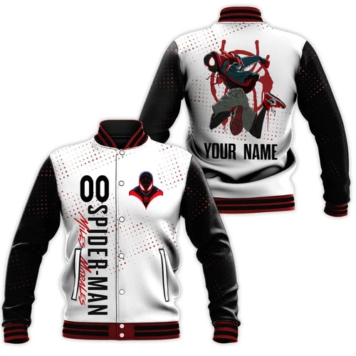 Personalized Spiderman Miles Morales White Comic Baseball Jacket
