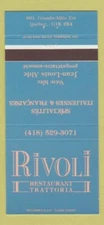 Matchbook Cover - Rivoli Restaurant Quebec QC 30 Strike