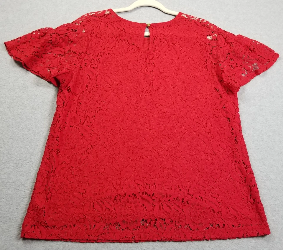 Top Liz Claiborne para mujer extra grande XL rojo encaje manga corta vacaciones romántico Foto 4 de 4