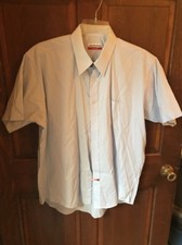 Mens Manhattan dress light blue button down short sleeve shirt with collar A4