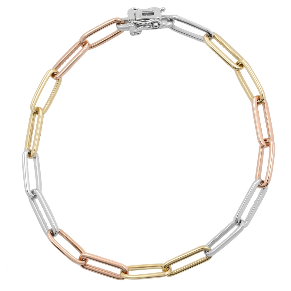 Brazalete de eslabones con clip de papel de diamantes de Rachel Koen de tres tonos de oro de 14 quilates 0,74 quilates Foto 2 de 3